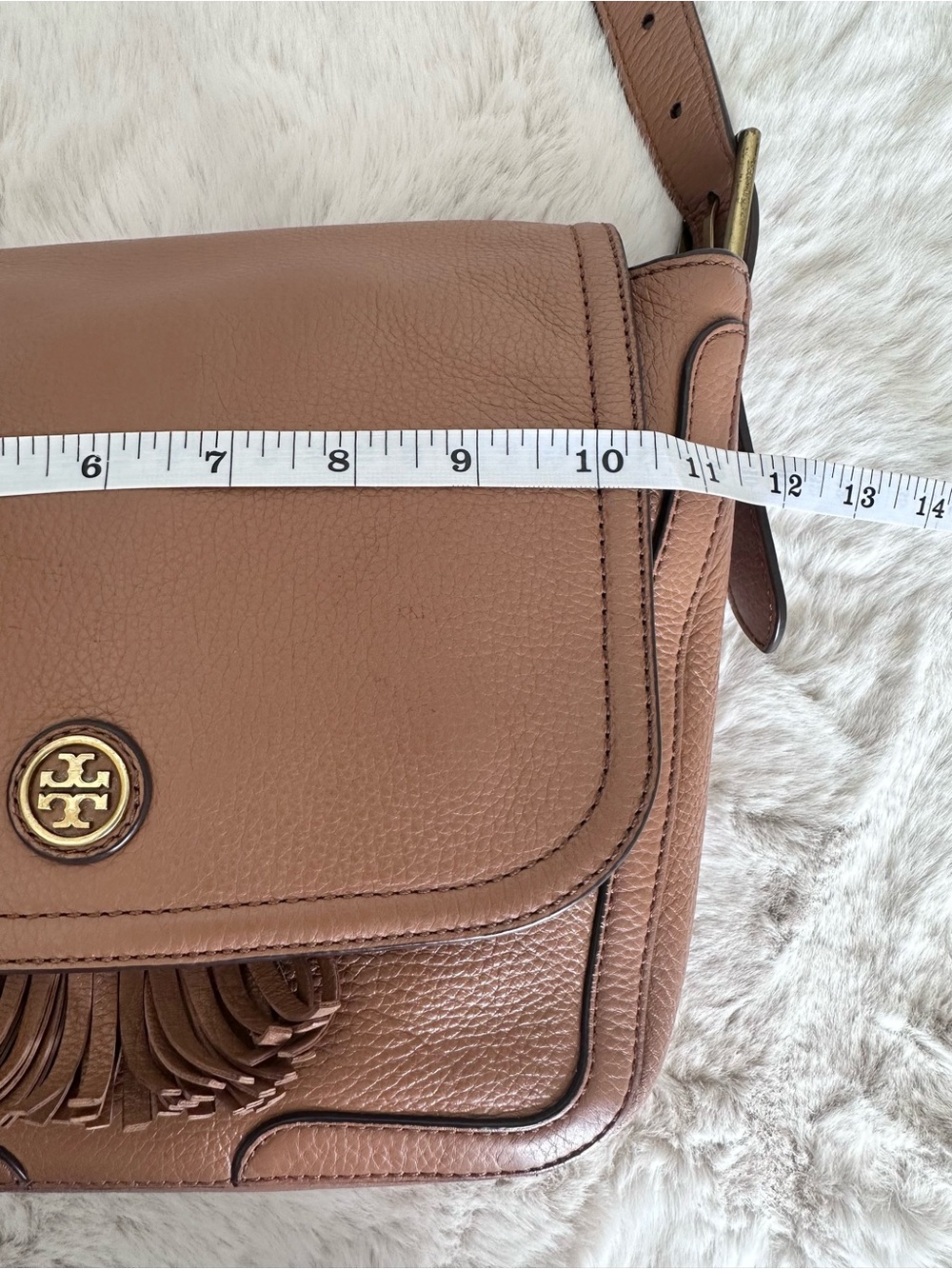Tory Burch Frances Saddle Bag pebbled leather brown tassel - Picture 17 of 17